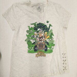 Disney Parks Animal Kingdom T Shirt White Mickey‎ & Friends Lace Up Sides XL